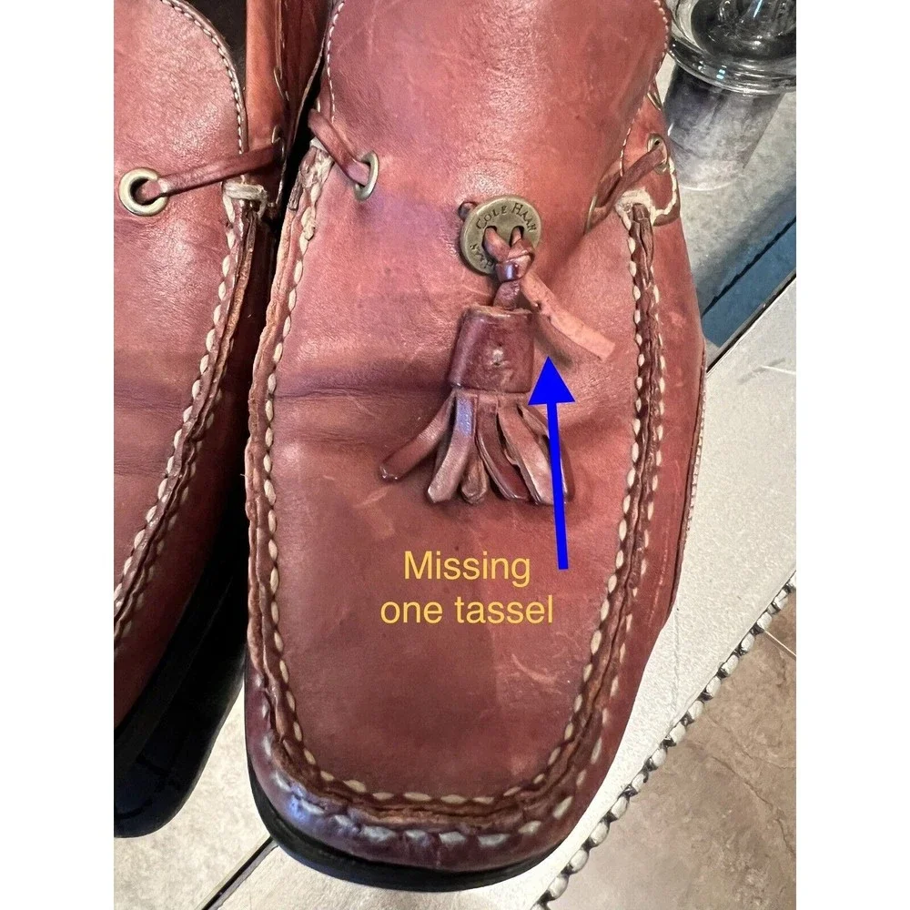 Men’s Cole Haan Genuine Leather Tassel‎ Loafer Shoes Size 8M Brown Oxford